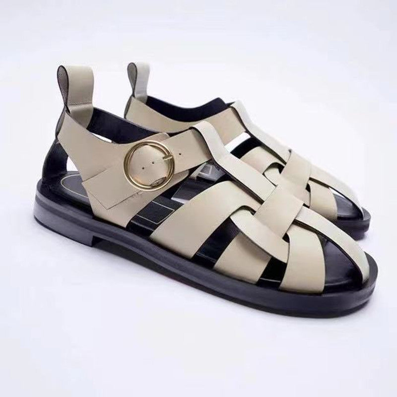 Flache Ledersandalen mit runder Zehenpartie | LuxeStyle