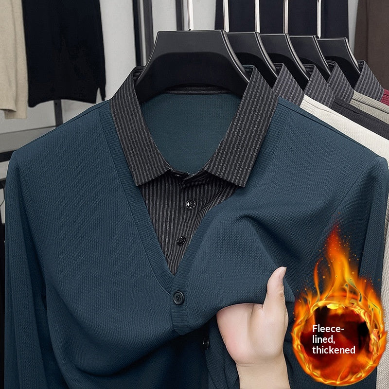 Fleece-gefülltes Langarm-Strickshirt mit Kragen – Bild 2 | LuxeStyle