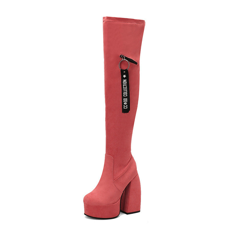 Overknee-Stiefel mit Chunky-Heel und Reissverschluss
