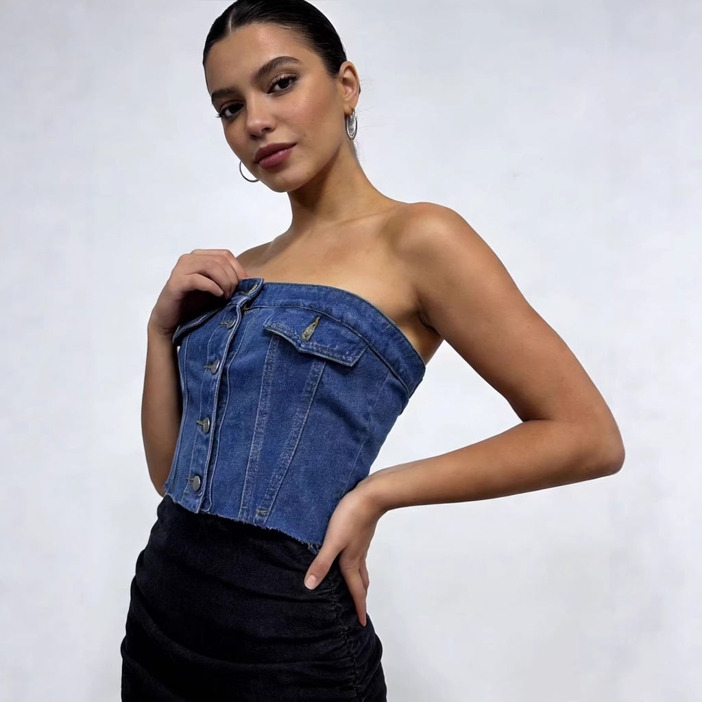 Damen Slim-Fit Denim Tube Top