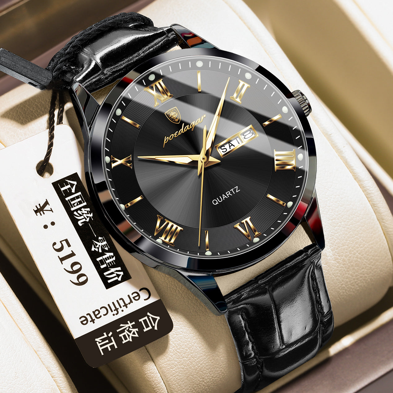 Herren-Armbanduhr mit Kalender und Leuchtzeigern