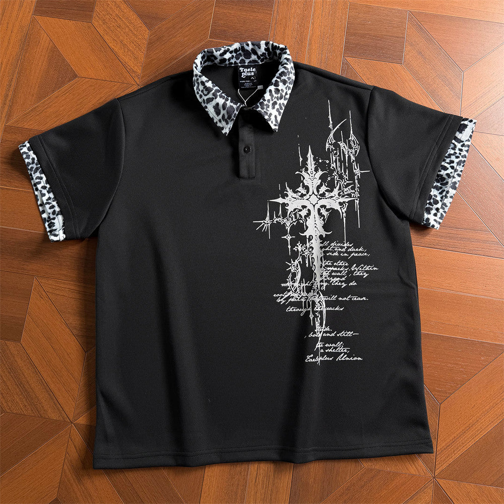 Leopard-Print Graffiti-T-Shirt Herren Kurzarm