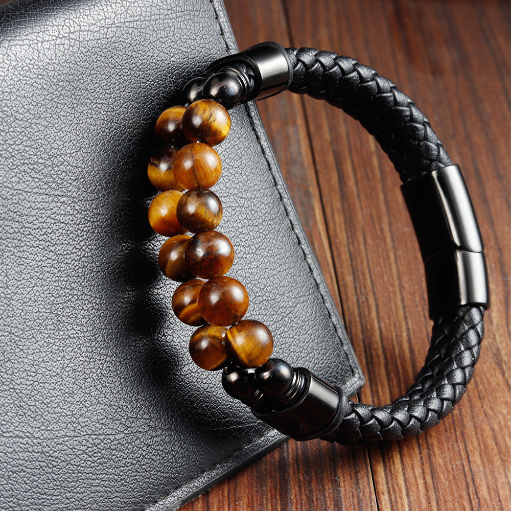 Herrenarmband aus geflochtenem Leder & Edelstahl | LuxeStyle