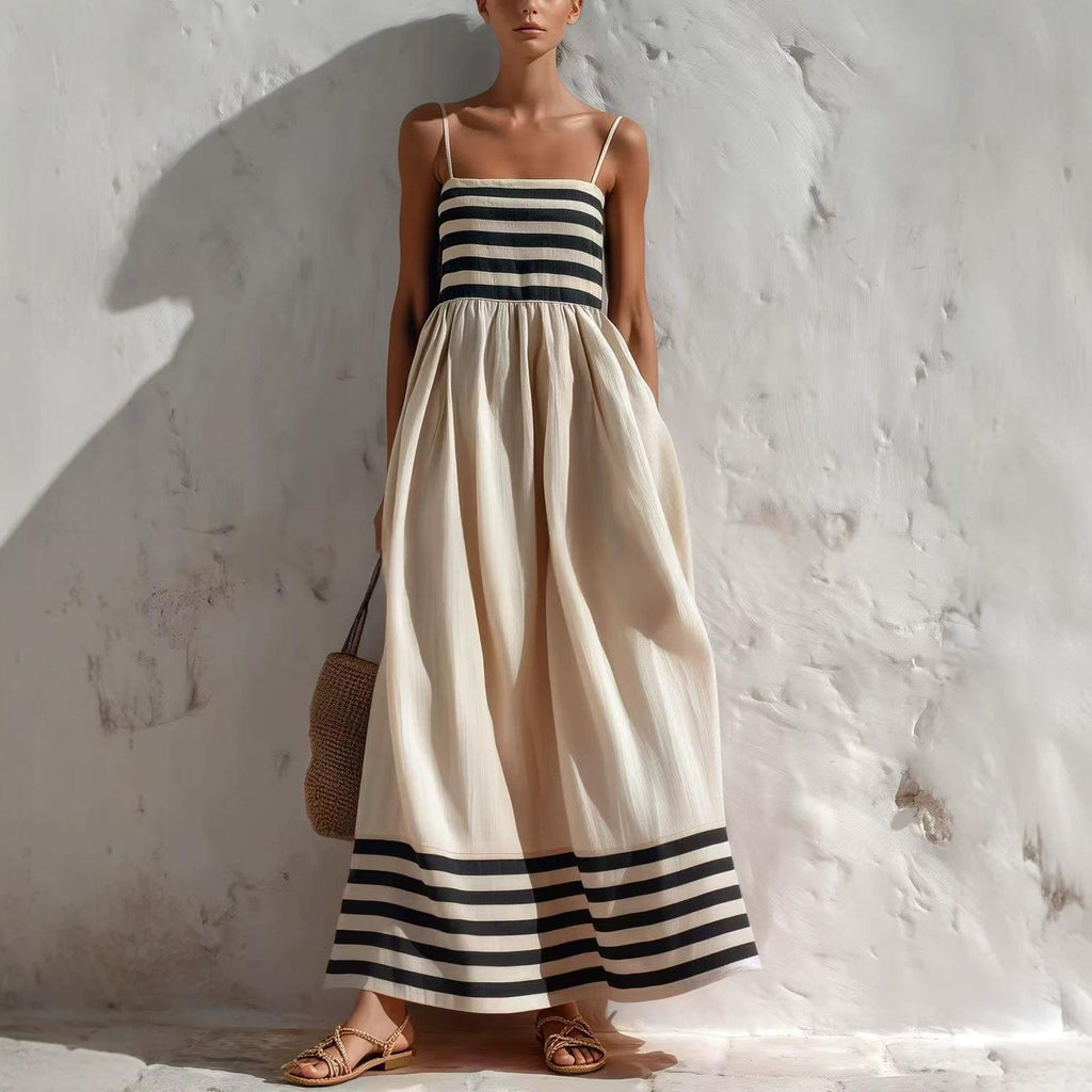 Gestreiftes Leinen-Patchwork Slipdress