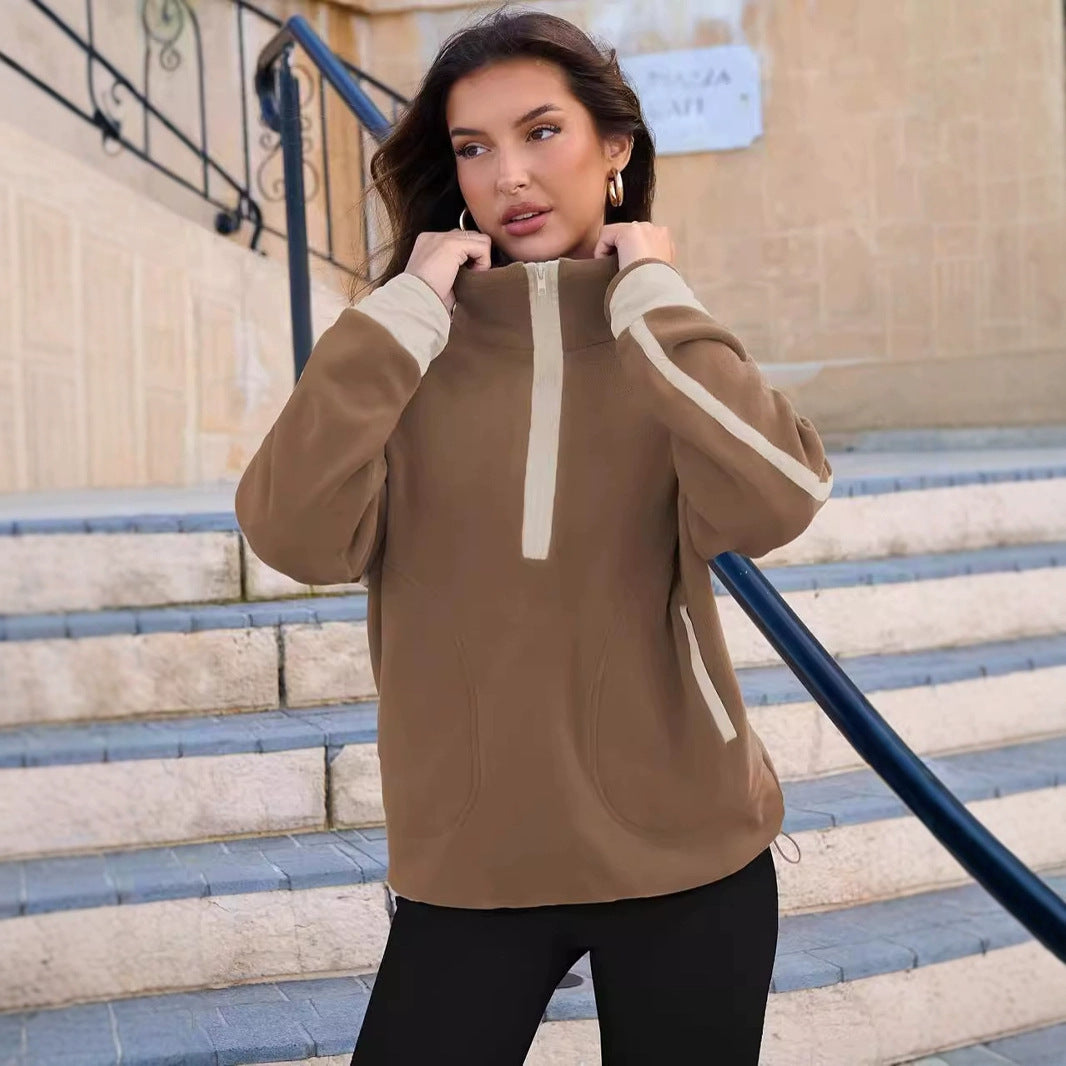 Freizeit-Sweatshirt mit Stehkragen und Reissverschluss