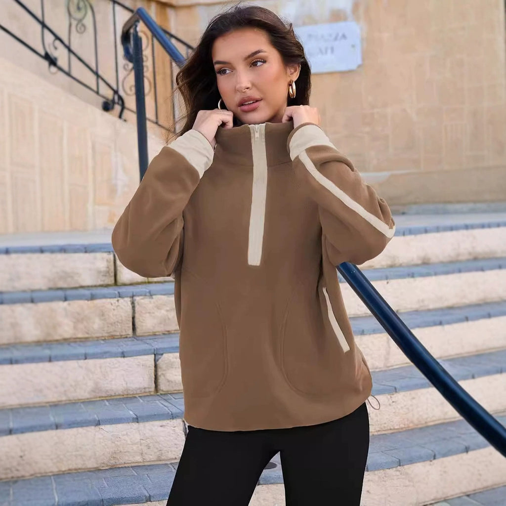 Color-Block Stehkragen Zip-Pullover – Ansicht 3