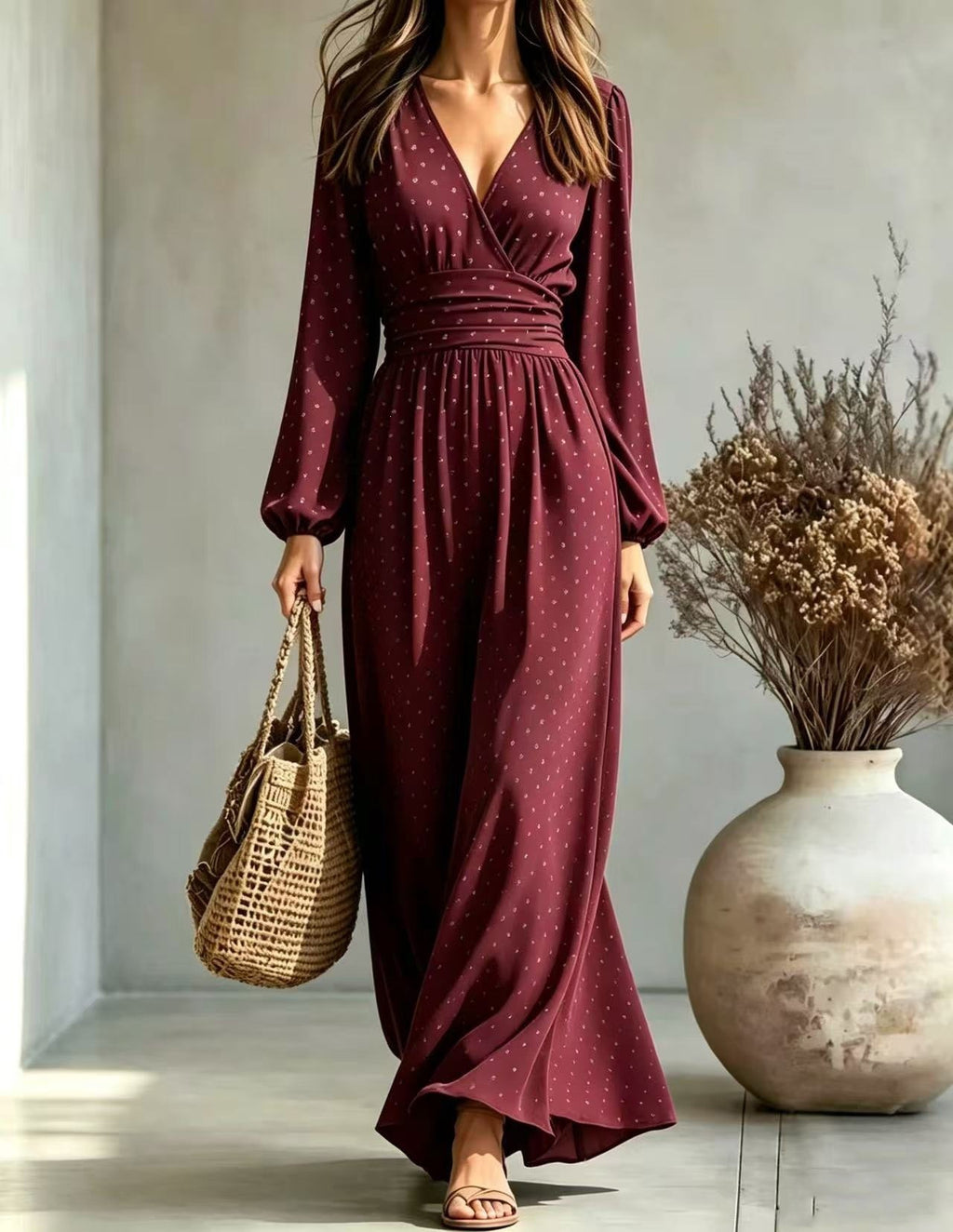 Elegantes V-Neck Kleid mit Laternenärmeln
