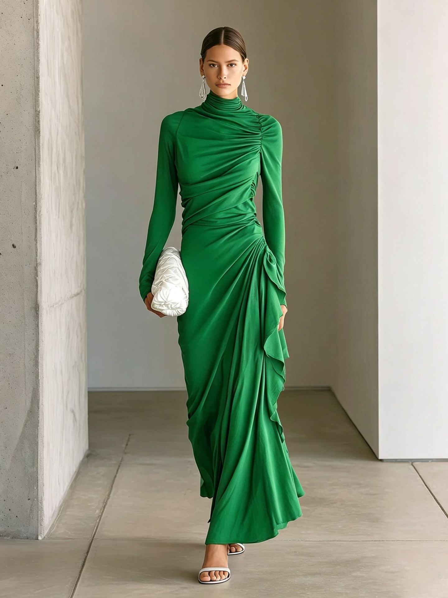 Elegantes, hochgeschlossenes Plissee-Kleid