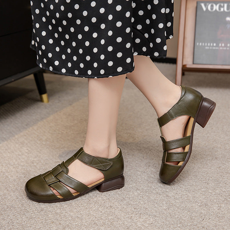Retro-Sandalen mit Webmuster und Blockabsatz