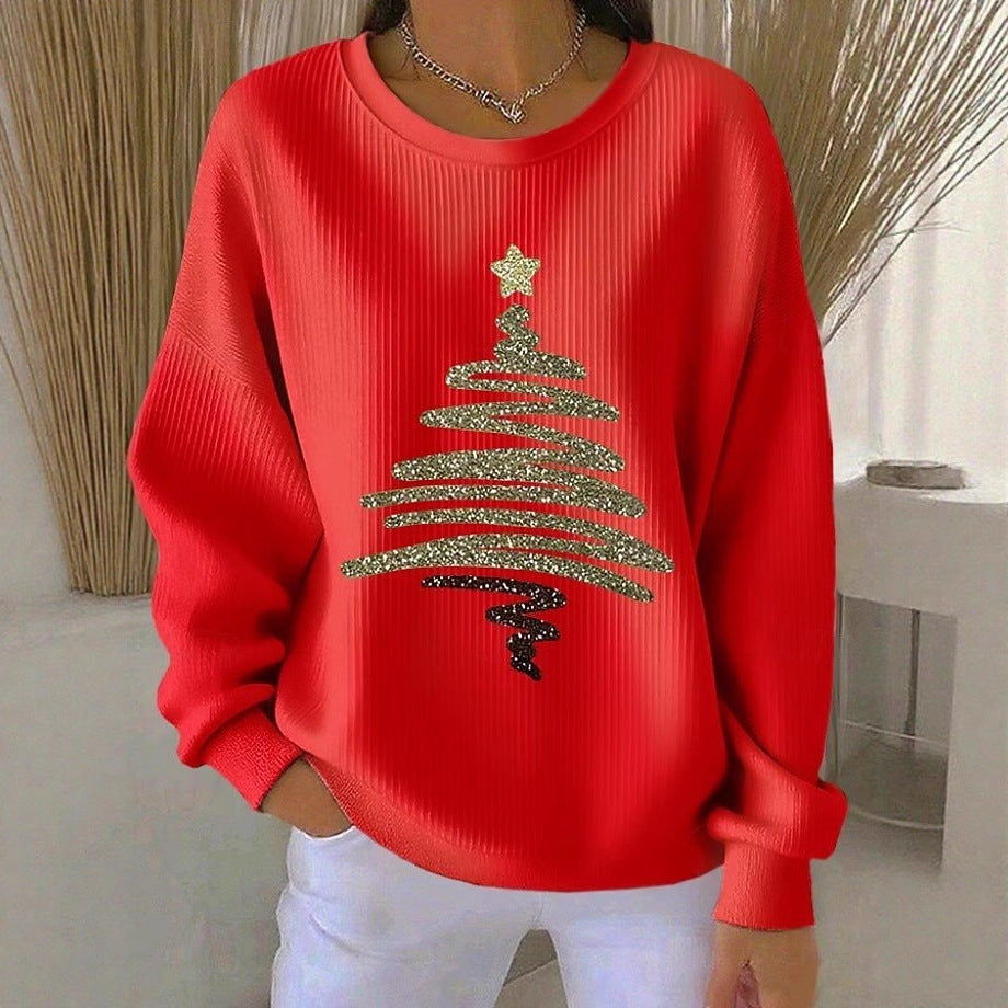 Damen Cord Hoodie mit 3D Weihnachtsbaum-Print