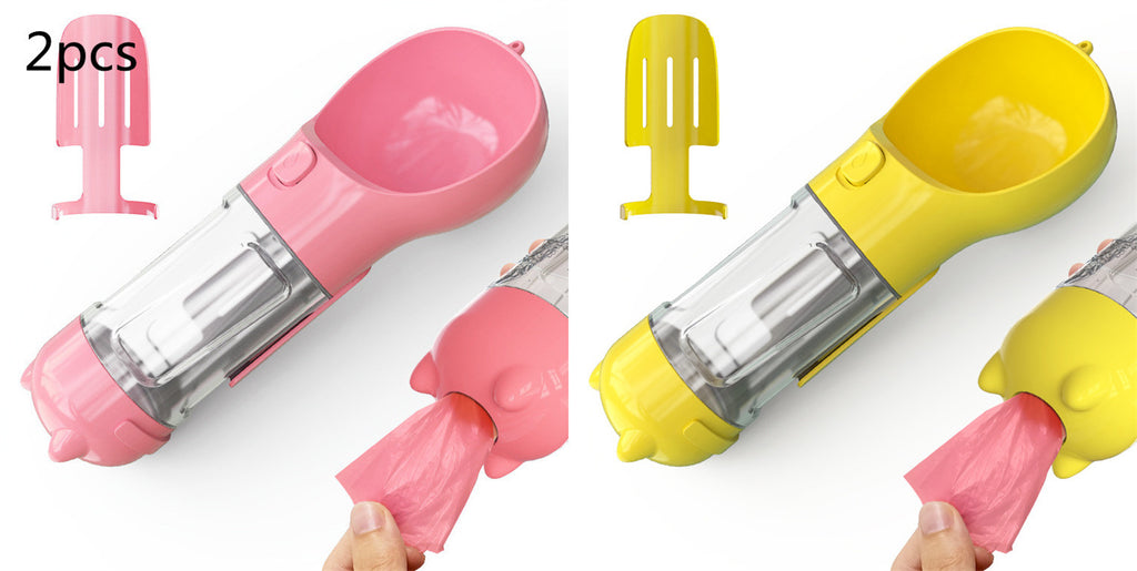 3-in-1 Hunde Trinkflasche mit Futterbox & Müllbeutel