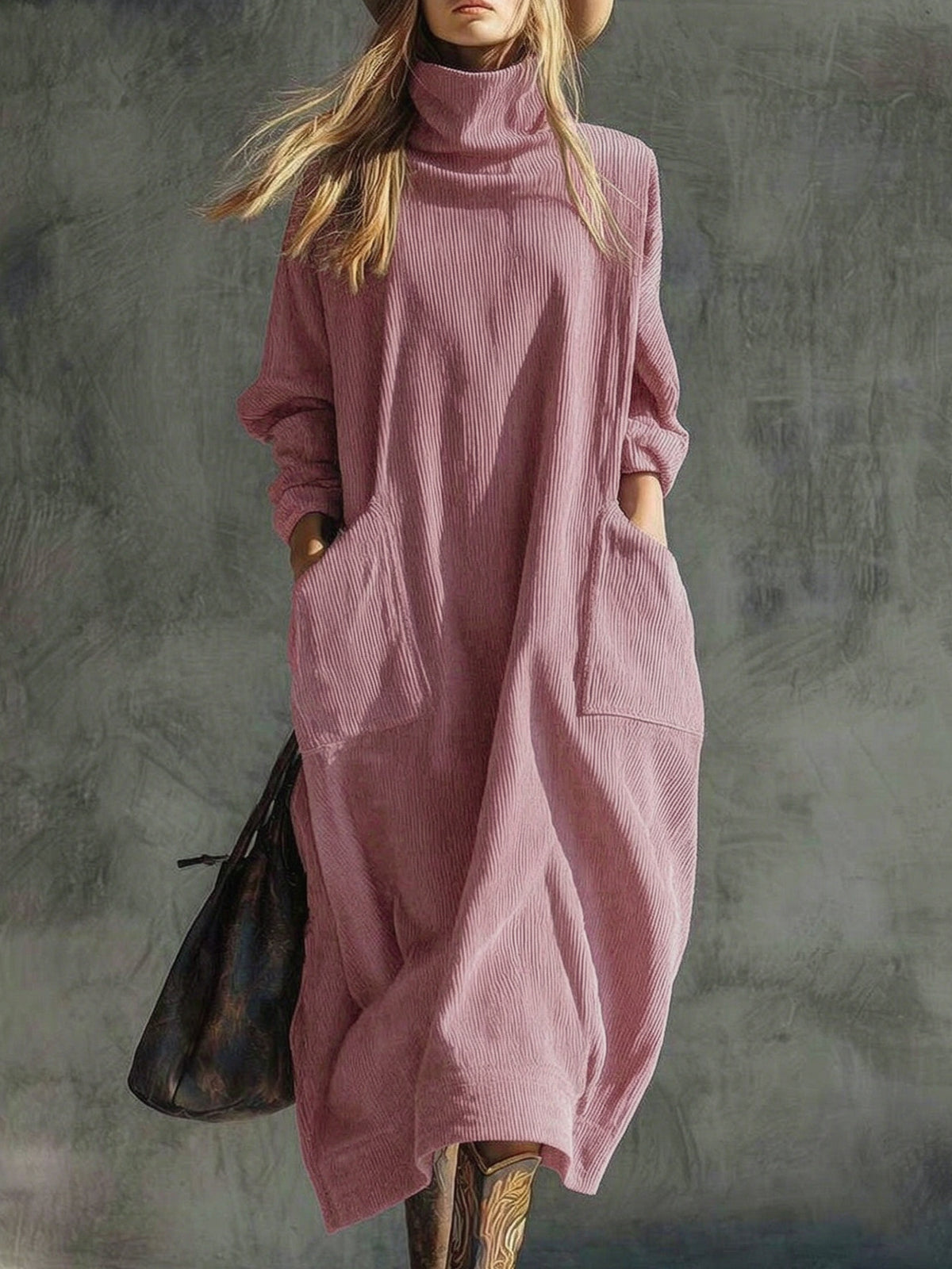 Kord-Kleid mit A-Linie und Taschen – Bild 2 | LuxeStyle