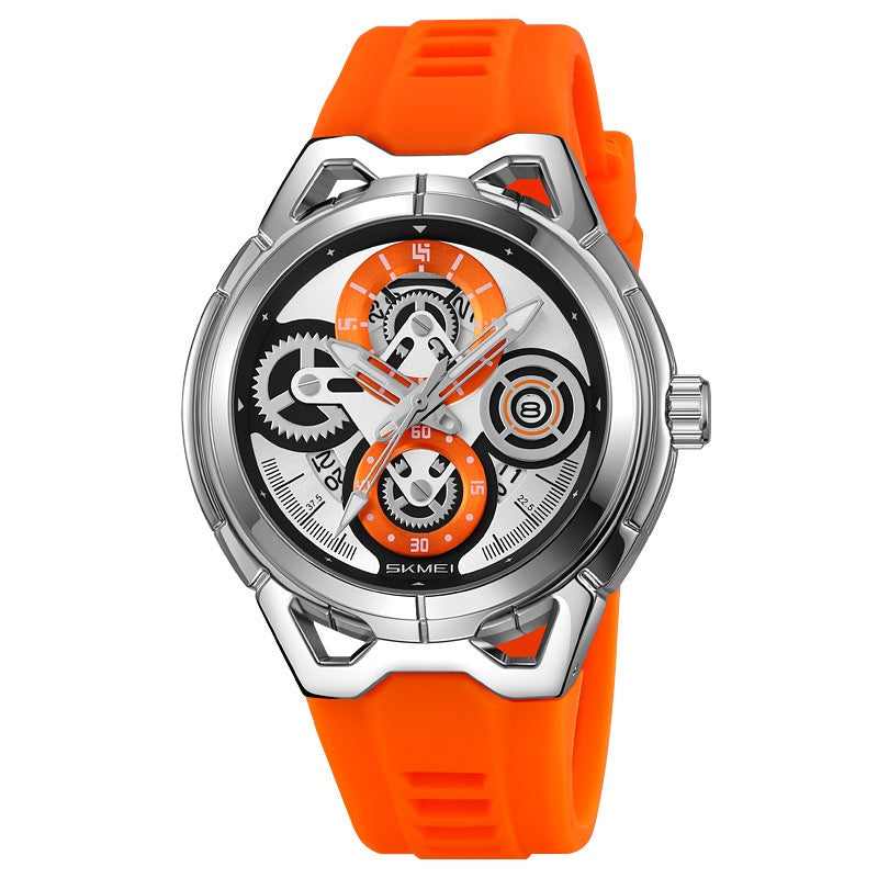 Silber-Case Uhr mit orangefarbenem Armband – Bild 7 | LuxeStyle
