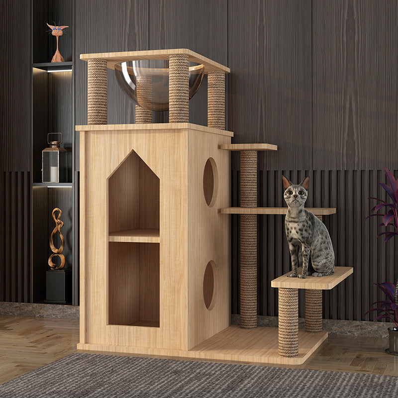 Holz-Katzenbaum mit integriertem Katzenbett