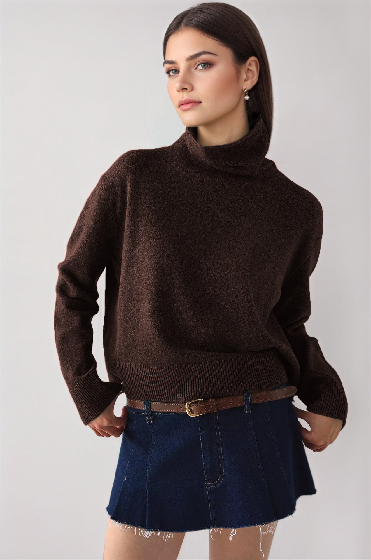 Damen Rollkragen Strickpullover