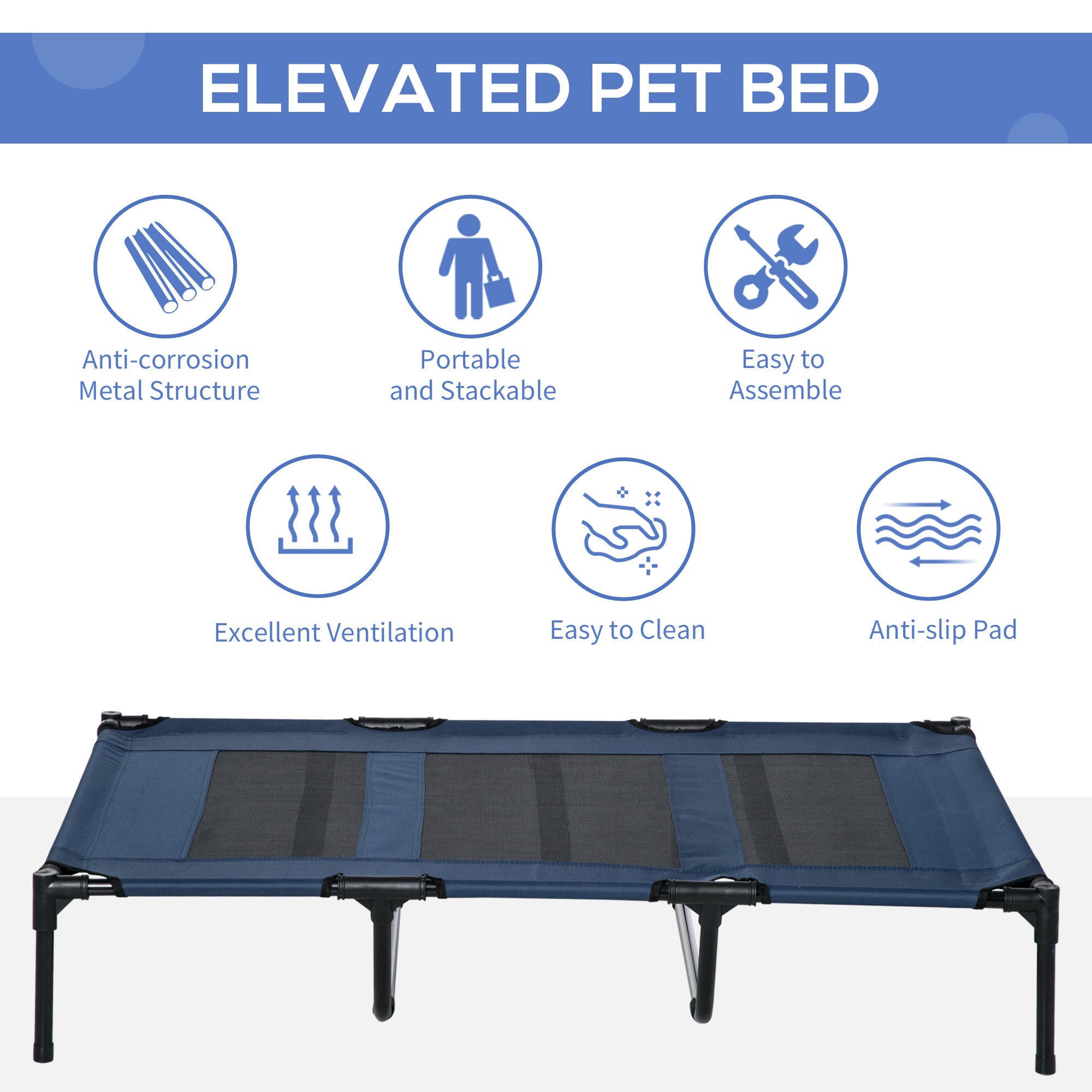 Hochgelegenes atmungsaktives Hunde-Bett 48 x 36 Zoll Dunkelblau mit Re