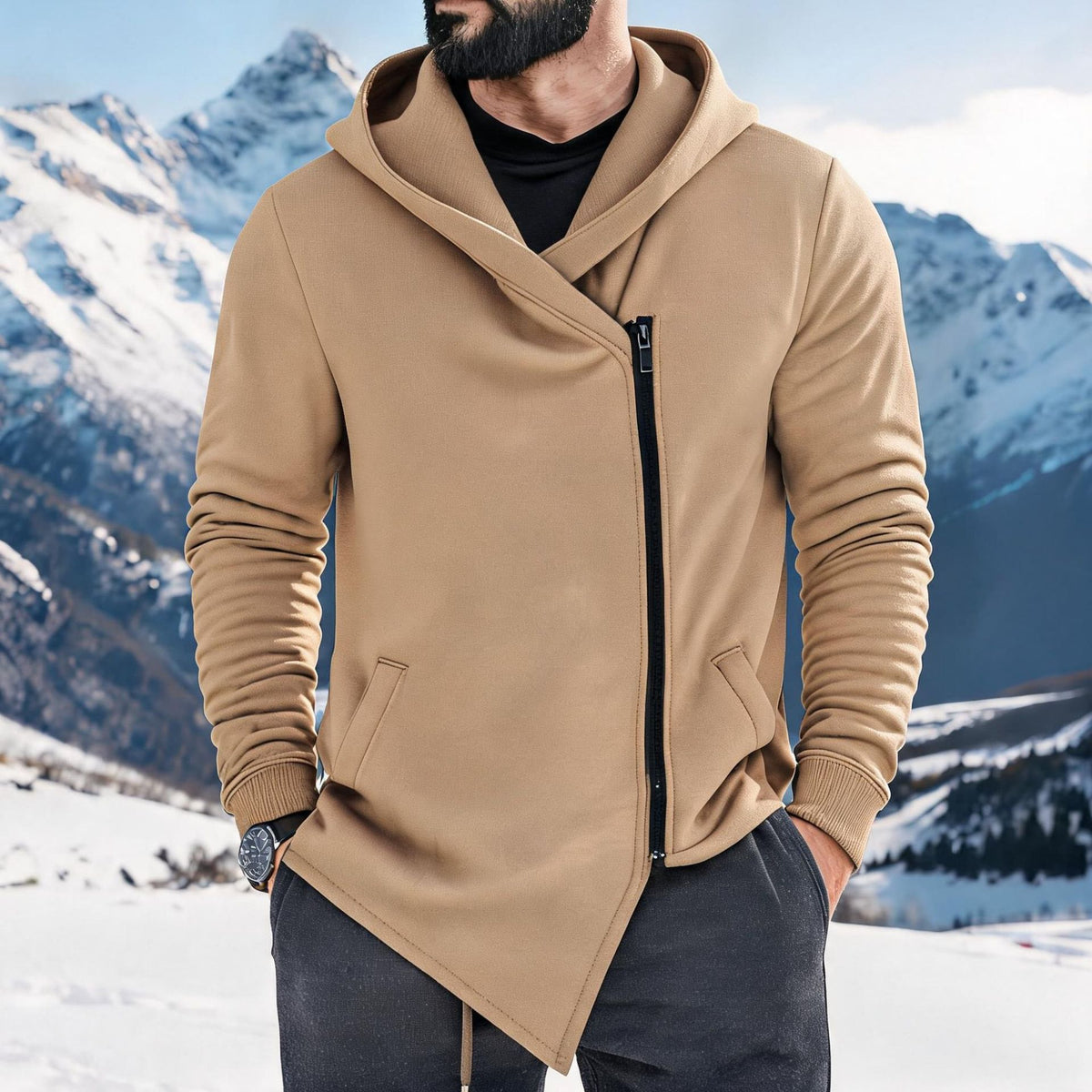 Fleece‑gefüllter Hoodie mit Schrägreissverschluss – Bild 3 | LuxeStyle