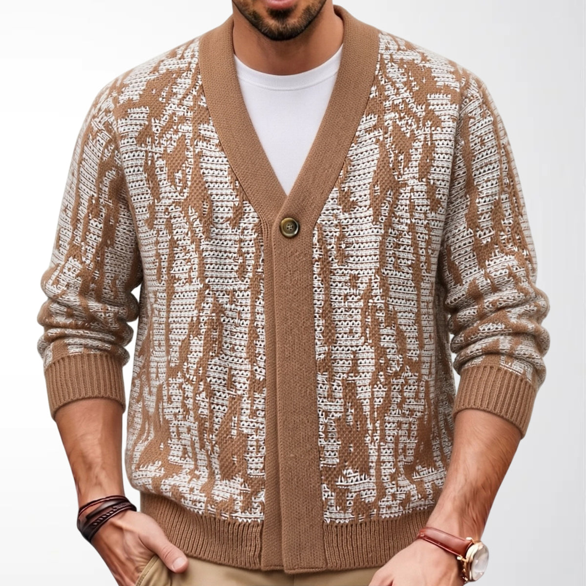 Strick-Cardigan für Herren mit Jacquard-Muster – Bild 3 | LuxeStyle