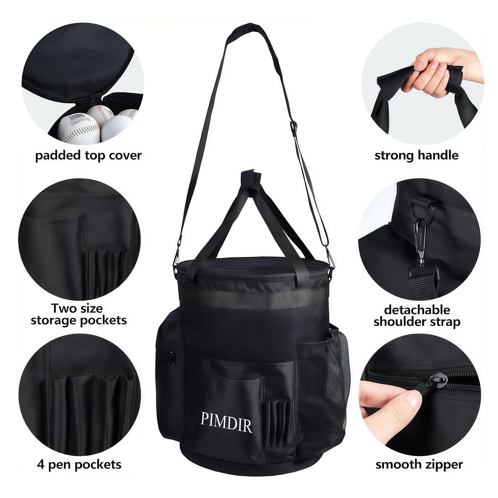 Baseball- und Softball-Bucket-Tasche mit Schläger- und Ballfach, 6 Gal
