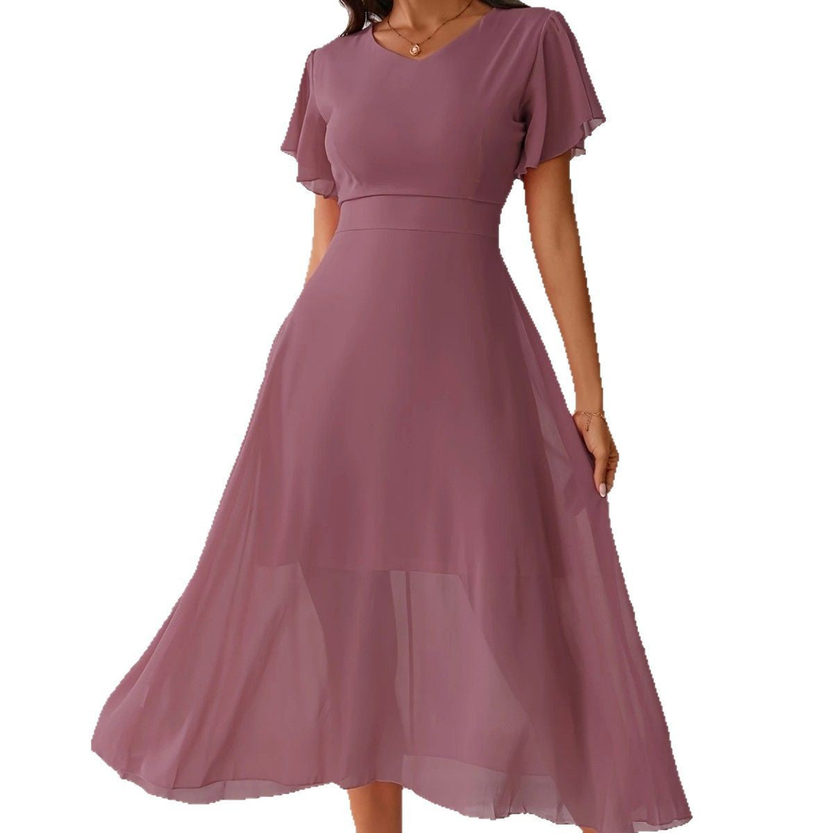 Elegantes Chiffonkleid mit V-Ausschnitt – Bild 4 | LuxeStyle