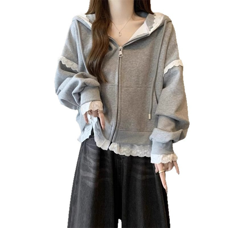 Damen-Pullover mit Spitze und Reissverschluss
