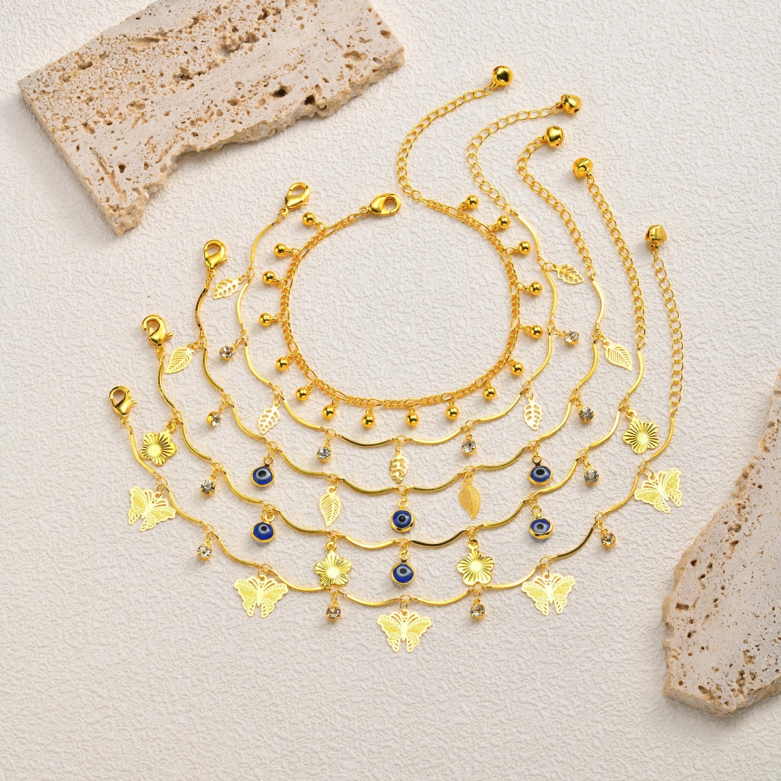 Sommer-Armband «Évil» · Schmetterling & Nazar-Auge, vergoldet