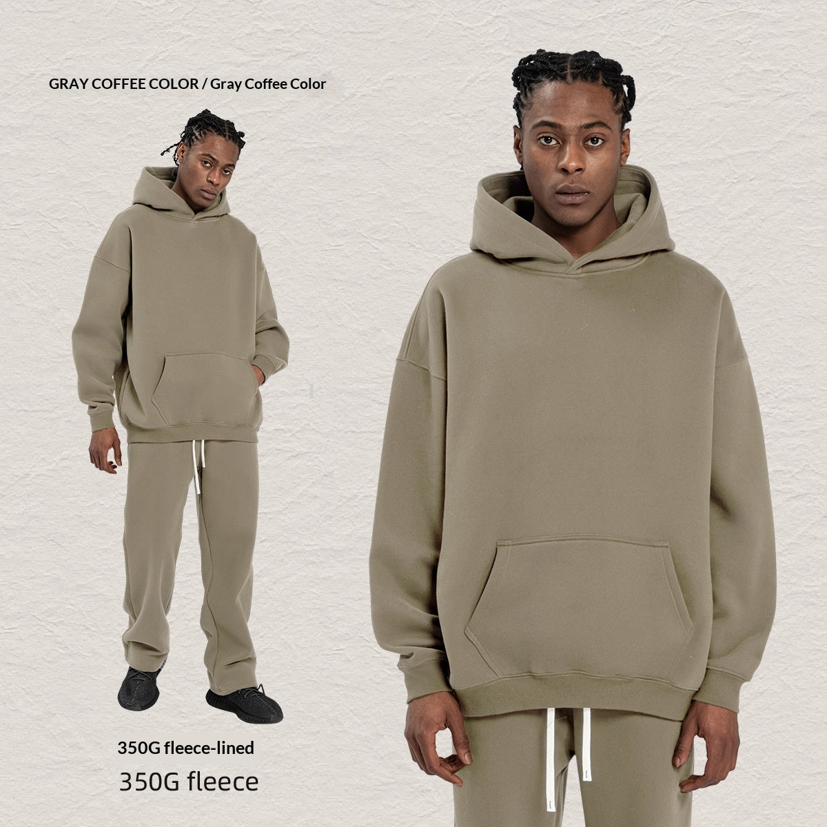 Kapuzen-Sweatshirt-Set, Fleece-gefüttert