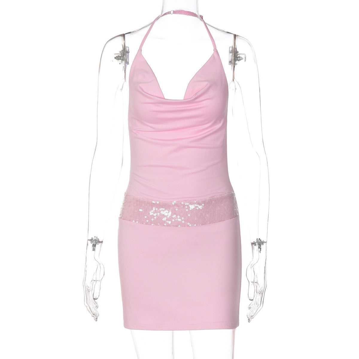 Pinkes Bodycon Mini Kleid mit Patchwork – Bild 6 | LuxeStyle