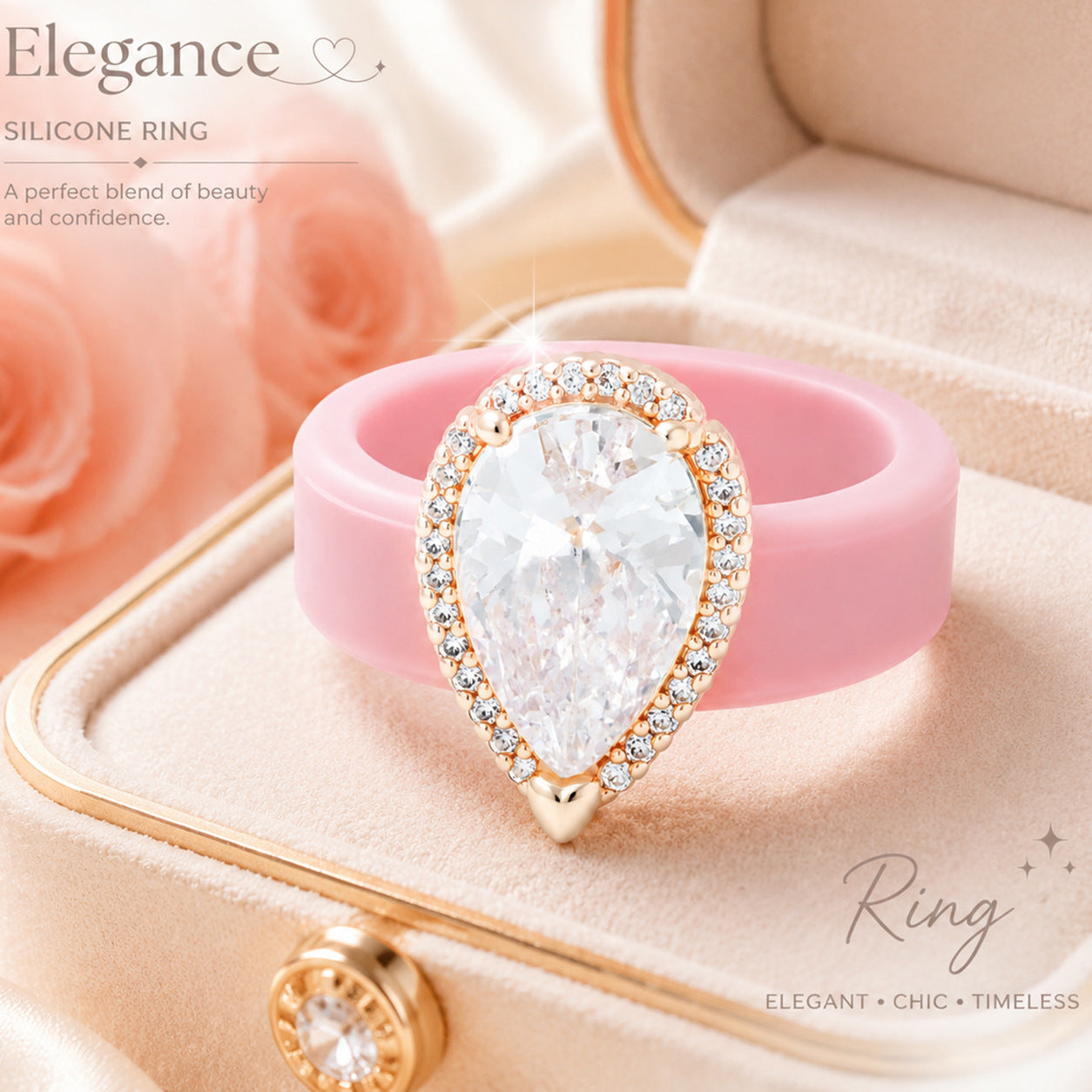 Zirkon-Ring mit Silikon-Einlage im Tropfen-Design