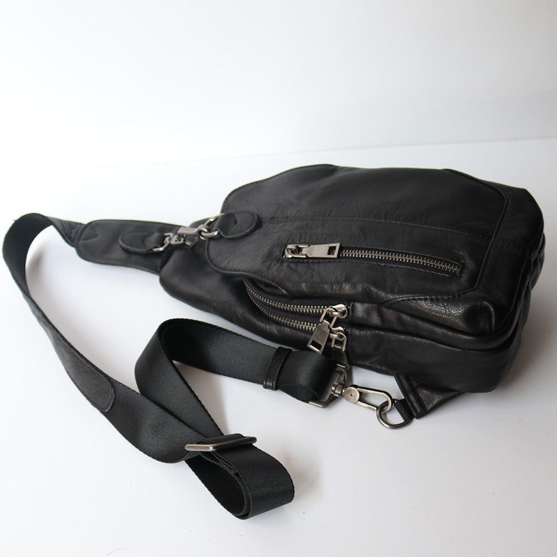 Leinenbrusttasche aus Rindsleder, schwarz – Bild 4 | LuxeStyle