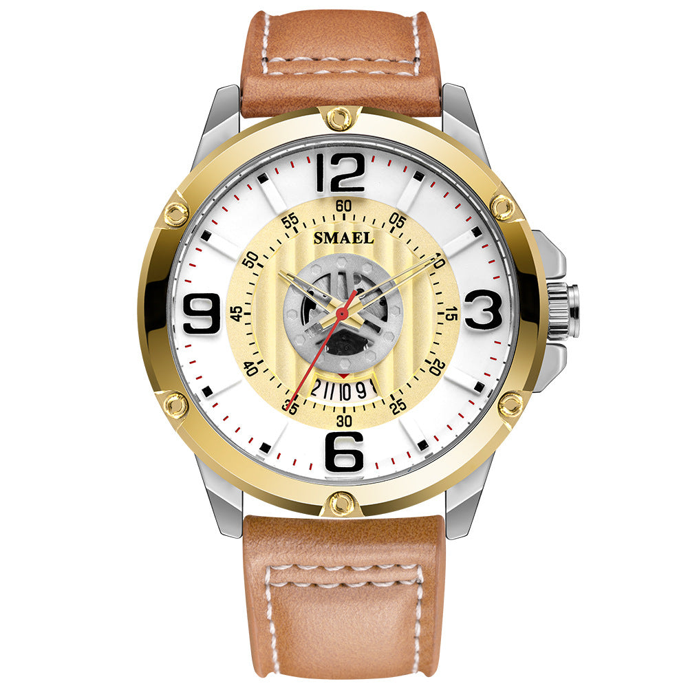 Quarz-Herrenuhr mit Lederarmband und Kalender – Bild 9 | LuxeStyle