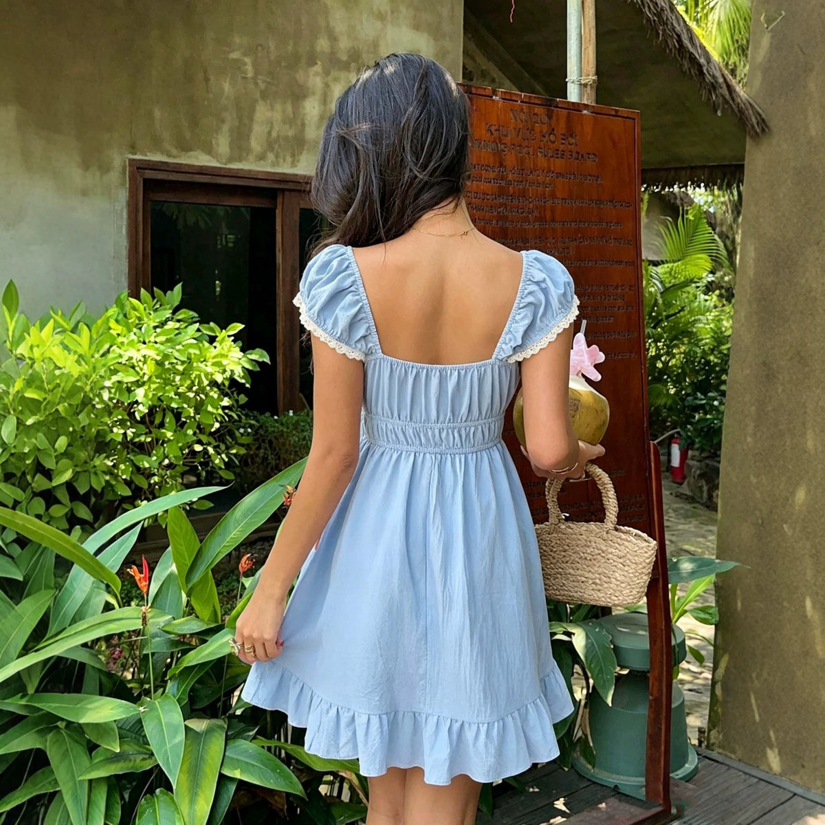 Sommerliches A-Linien Kleid mit Puffärmeln – Bild 3 | LuxeStyle