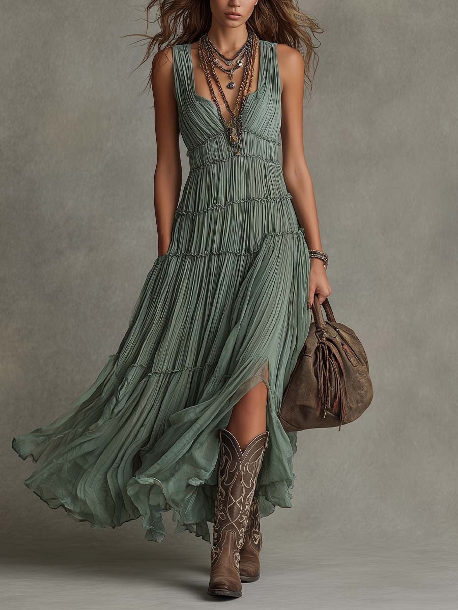 Ärmelloses Plissee-Kleid mit Rundhals