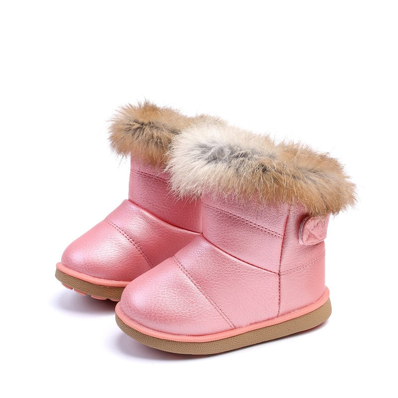 Wasserdichte Mädchen-Stiefel mit echtem Hasenfell