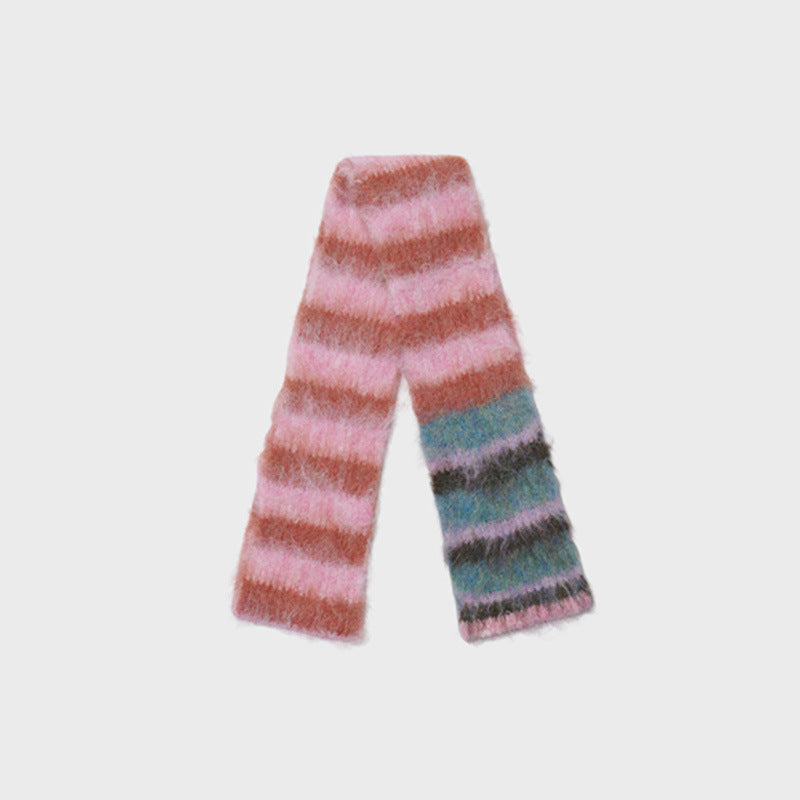 Schmaler Acryl-Strickschal – Weiss-Grün, Pink-Orange – Bild 6 | LuxeStyle