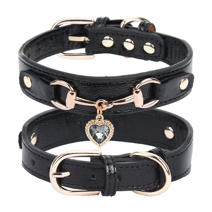 Glitzerstein-PU-Leder-Halsband für kleine Hunde