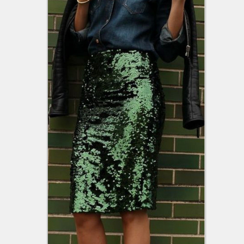 Glitzernder Bodycon Midi-Rock in Laser-Grün