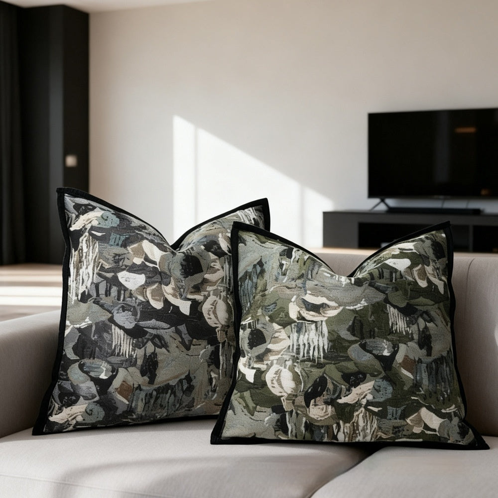 Retro Kissenbezug mit botanischem Jacquard-Muster – Ansicht 3