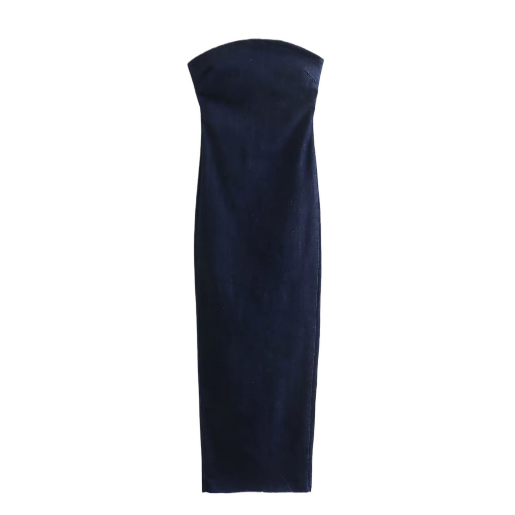 Denim Bandeau-Kleid mit Reissverschluss – Bild 5 | LuxeStyle