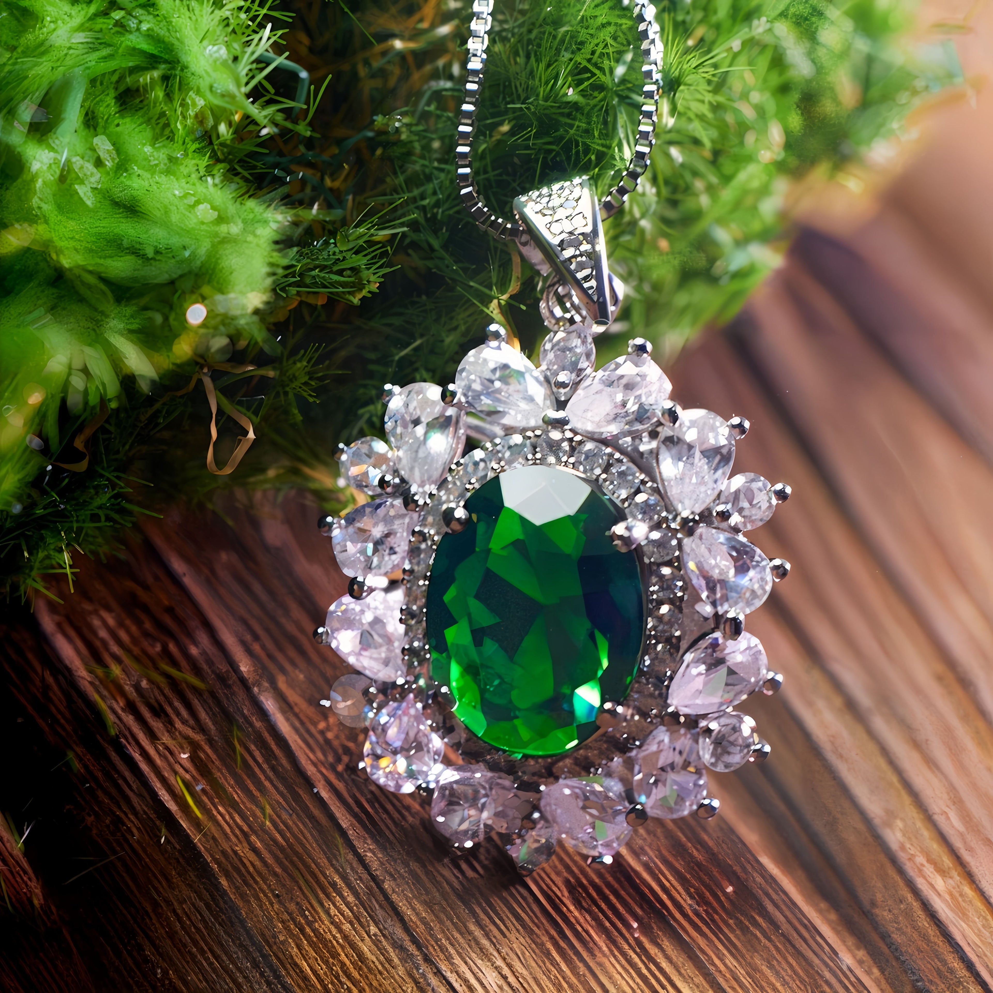 Halskette «Sunburst» mit Smaragd und Zirkonia