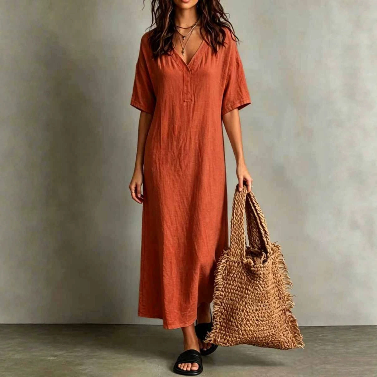 Boho-Kleid «Ibiza» – Baumwoll-Leinen, locker