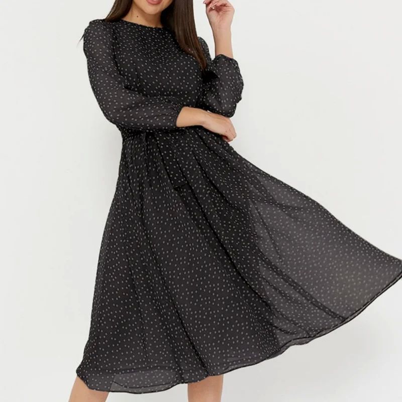 Polkadot-Crewneck-Kleid mit langen Ärmeln – Bild 7 | LuxeStyle