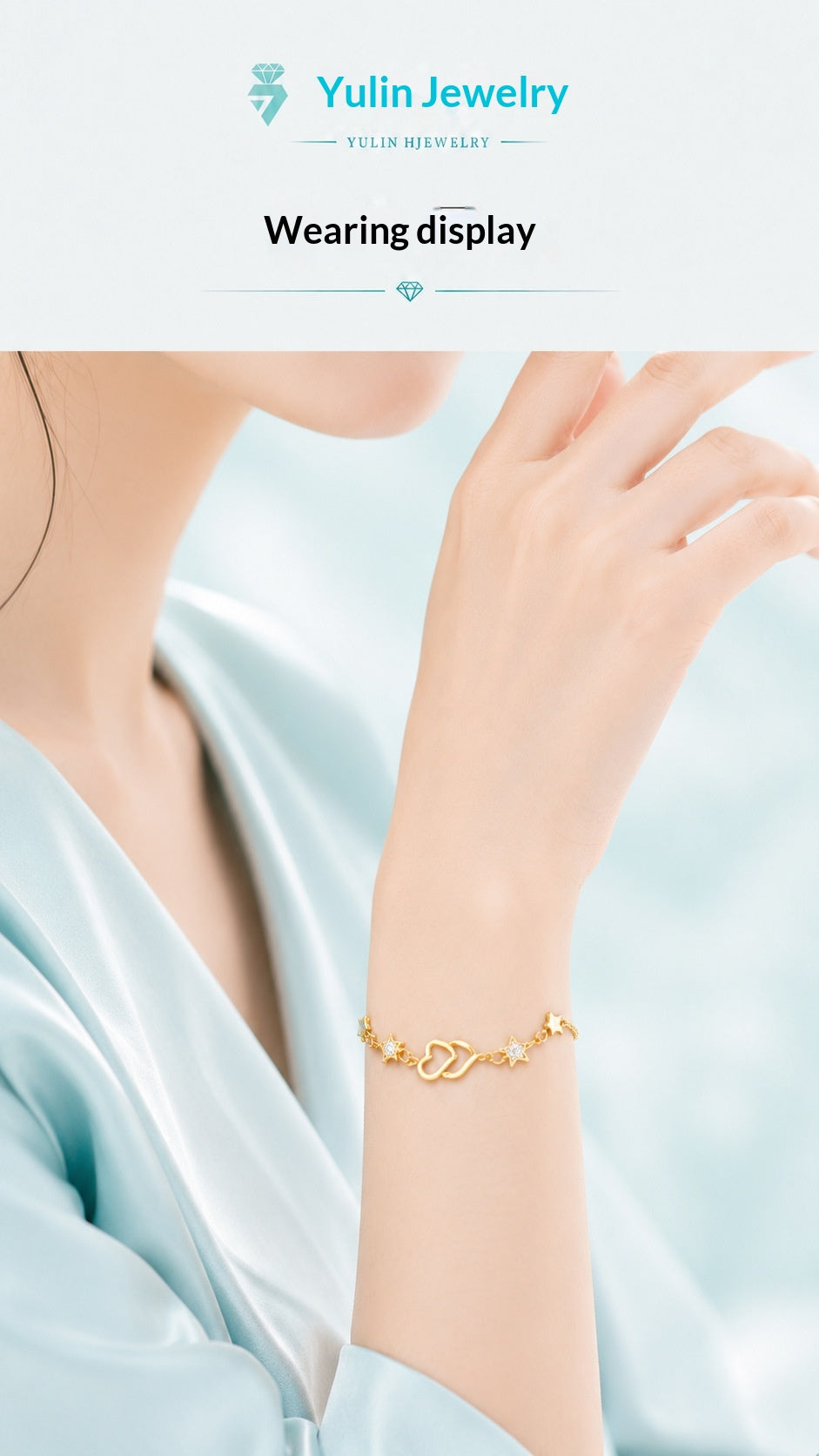 S925 Silber Armband mit Stern- und Herz-Motiv