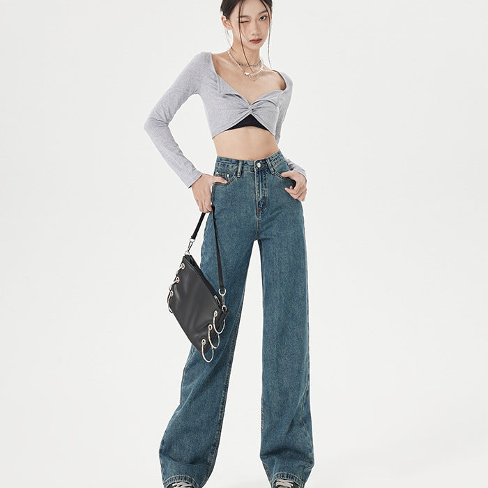 Slim Straight-Leg Jeans im koreanischen Stil