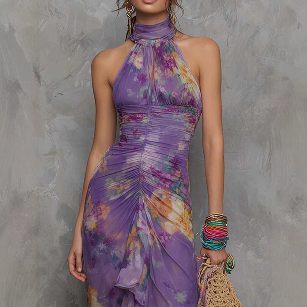 Asymmetrisches Wickelkleid mit Farbblock-Print – Bild 6 | LuxeStyle
