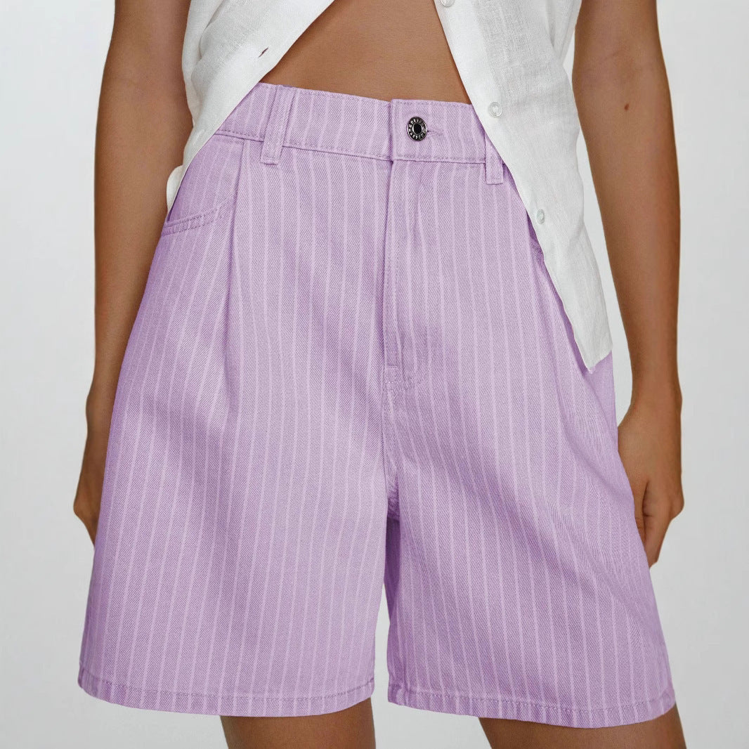 Gestreifte High-Waist Denim Shorts in Übergrössen