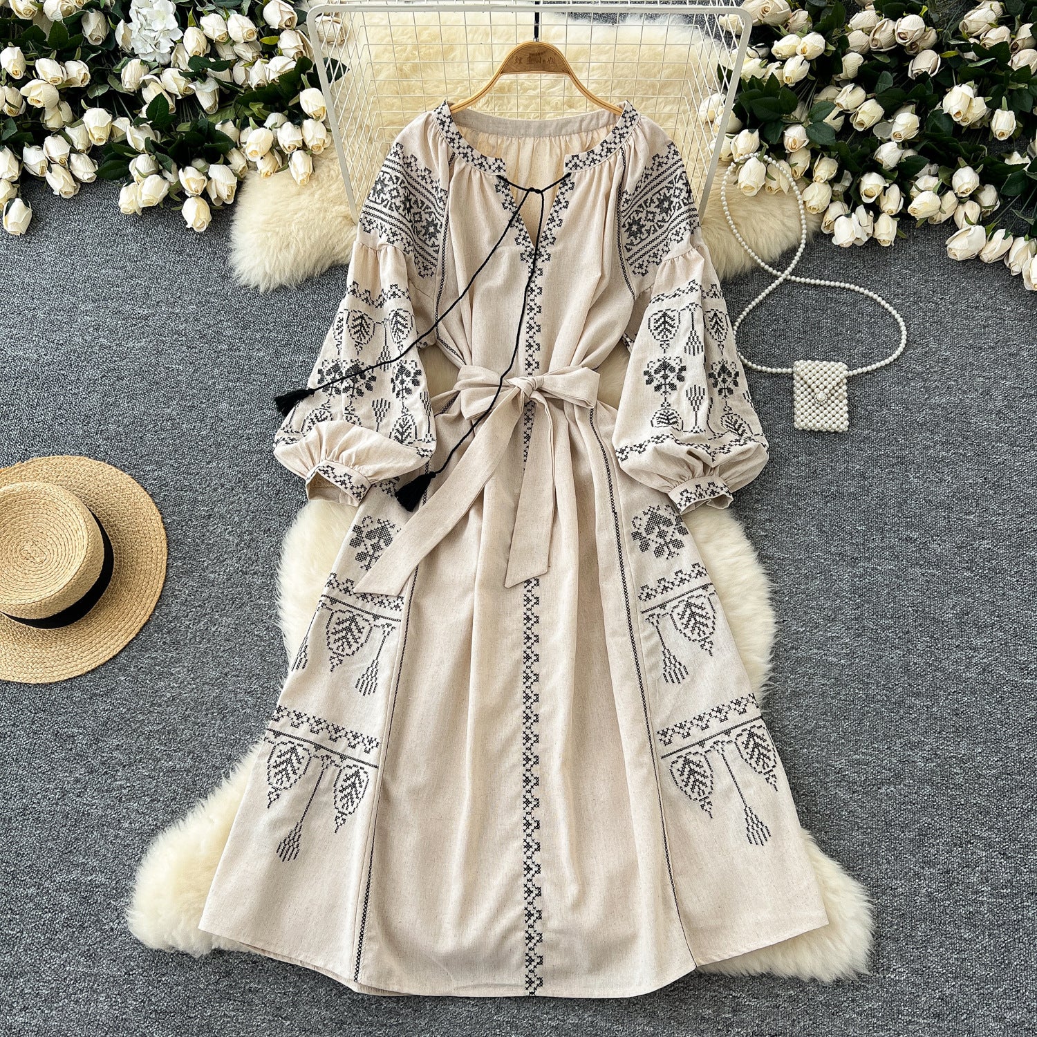 Retro-Style stark besticktes lässiges Damenkleid