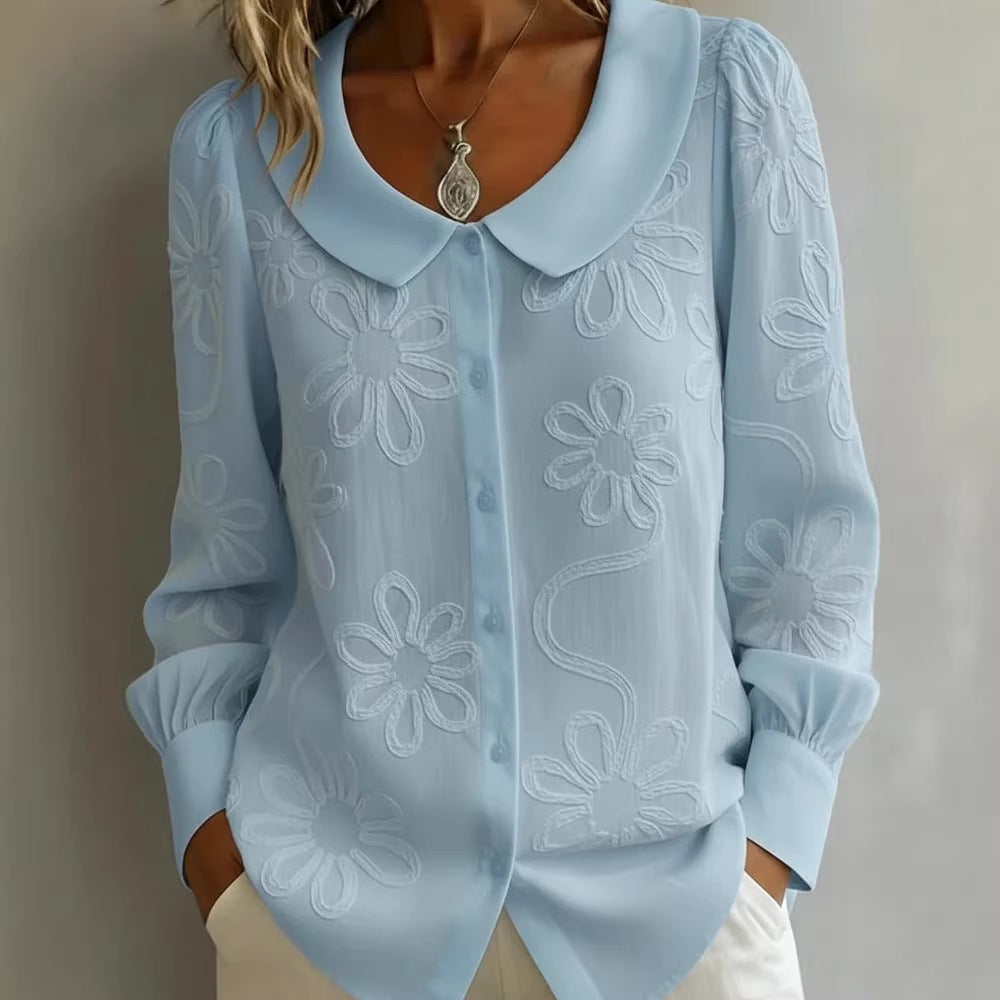 Damen-Langarmshirt mit Stickerei und Kragen – Bild 2 | LuxeStyle