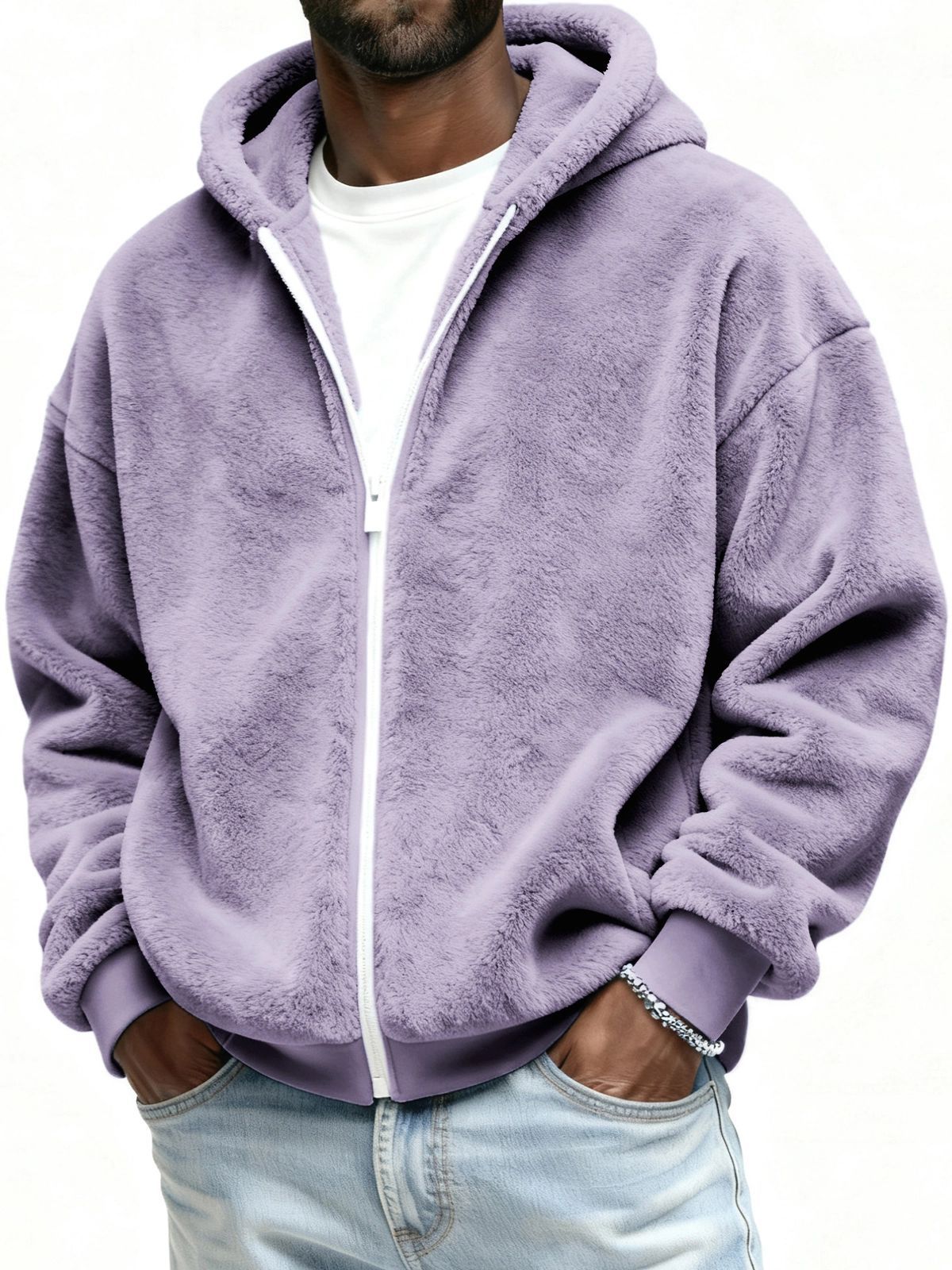 Doppelseitige Fleece-Jacke mit Kapuze