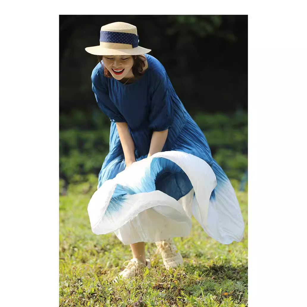 Ombre Baumwollkleid mit One-Shoulder-Design